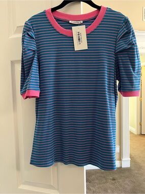 Staccato Blue and Pink Striped Ribbed Tee